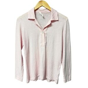 FEDELI Linen Long Sleeve Collared Pink Polo Shirt Women's Size 40/M Luxury EUC